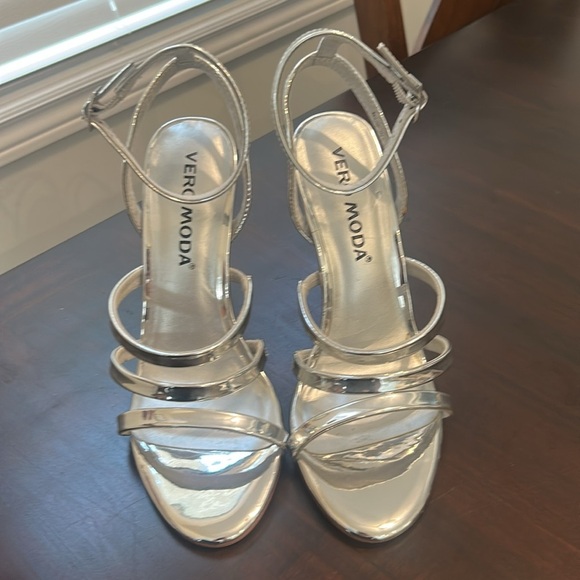 VERA MODA Becca Ankle Strap Pin Heel Open Toe Stilettos Sandals Silver - Picture 11 of 16